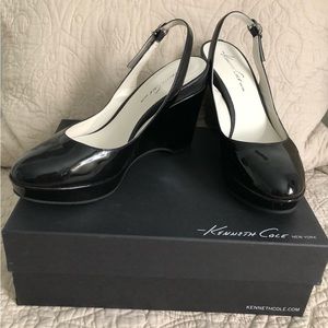 Kenneth Cole, Black Patent Leather Wedge, 7 1/2 (worn once)